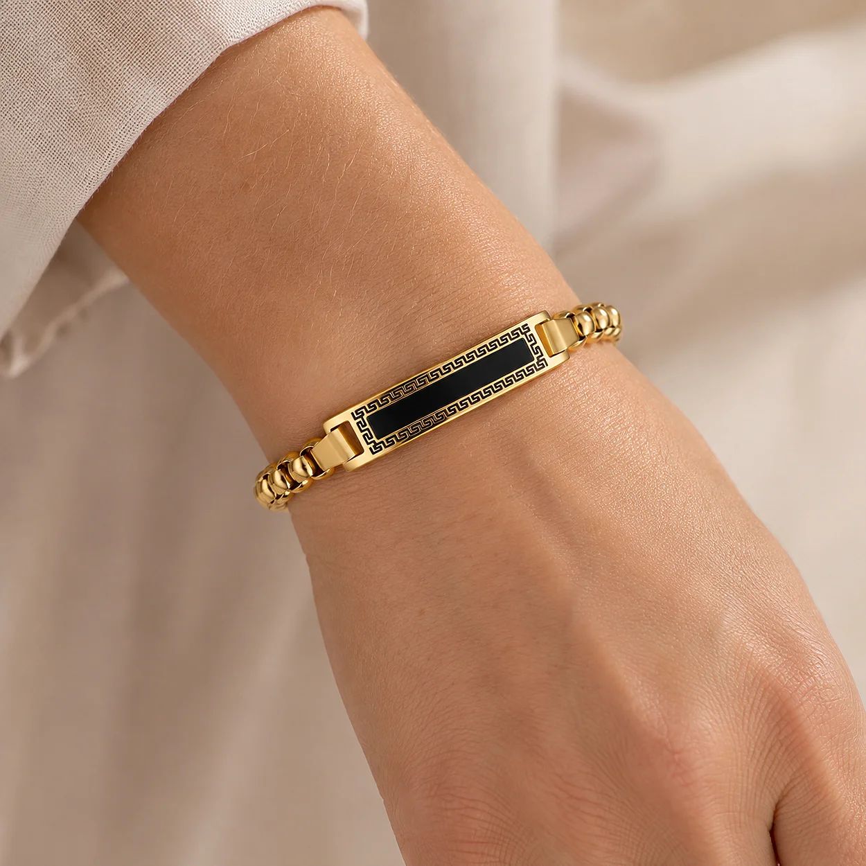 Women Bracelets with Gold-Tone Chain and Nameplate