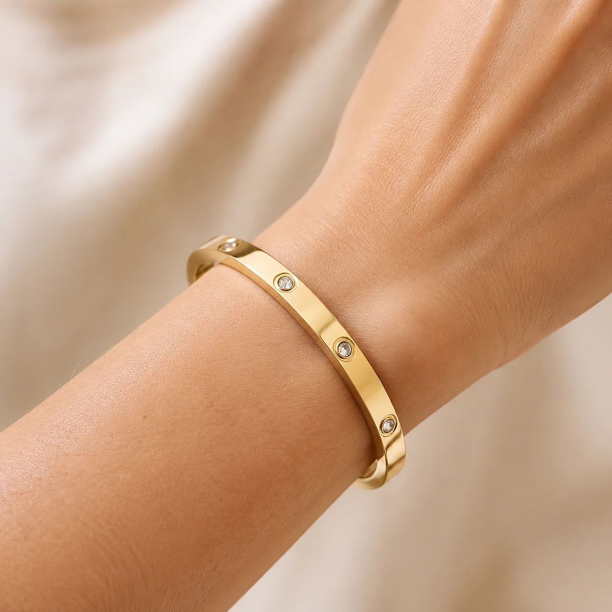 Women Bracelets with Slim Gold-Tone Design and Stone Accents