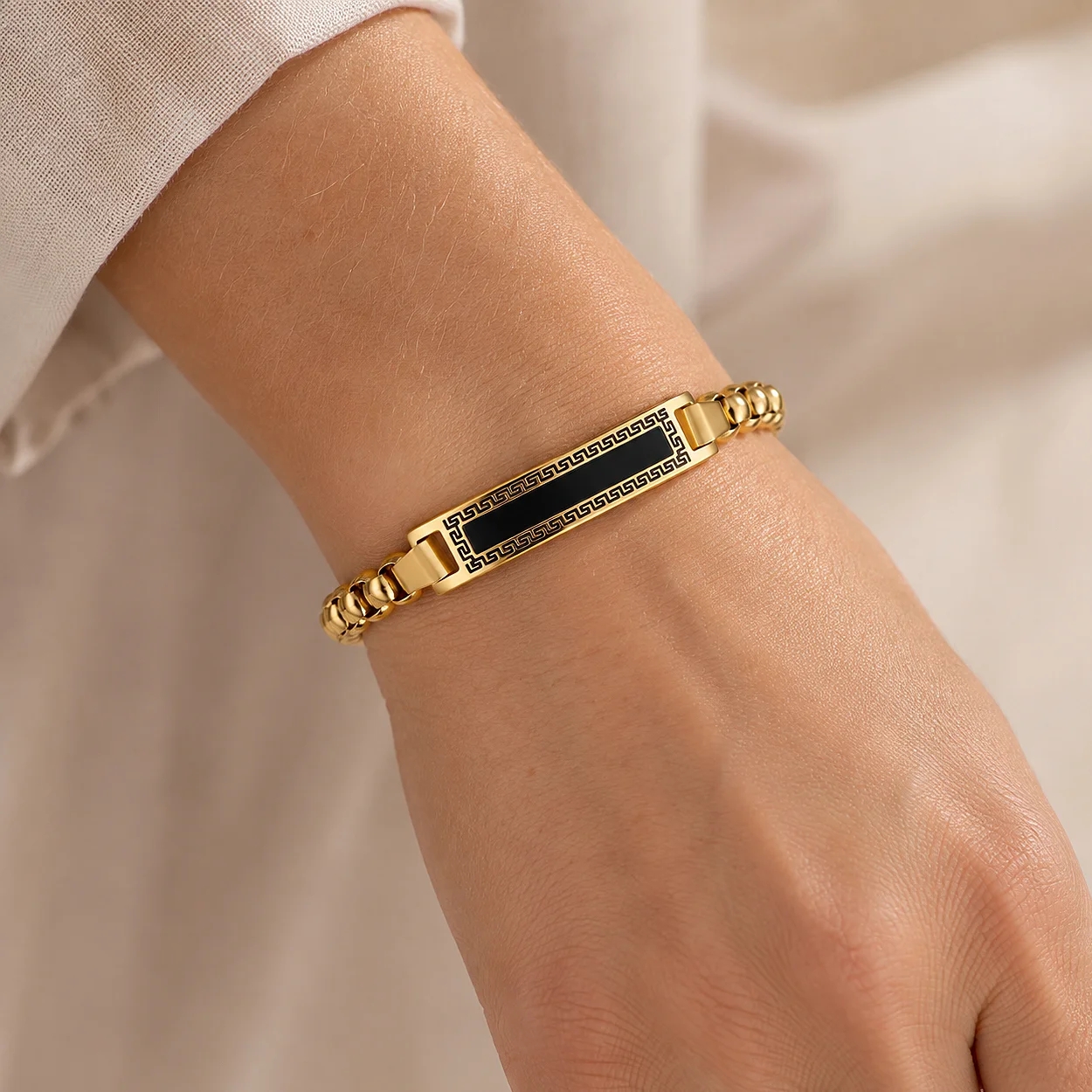 Women Bracelets with Gold-Tone Chain and Nameplate