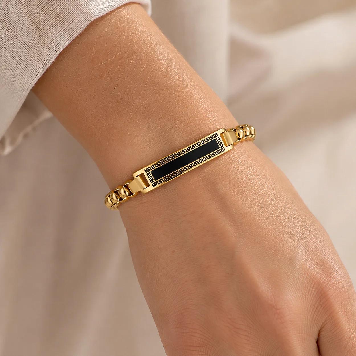 Women Bracelets with Gold-Tone Chain and Nameplate