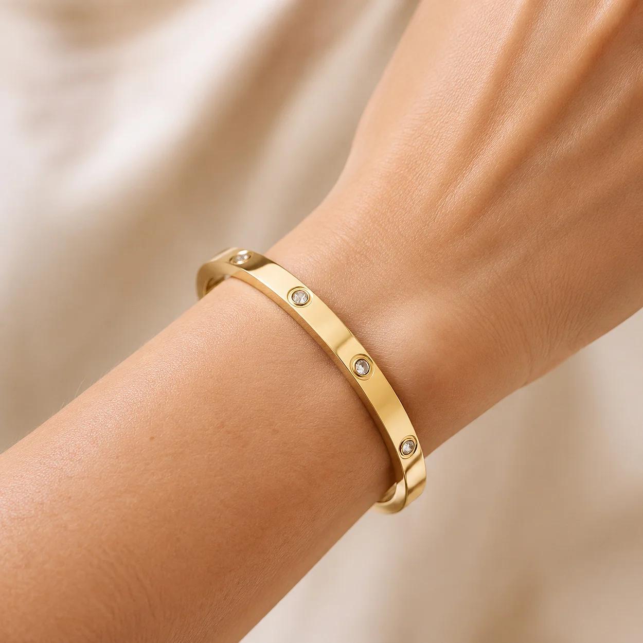 Women Bracelets with Slim Gold-Tone Design and Stone Accents
