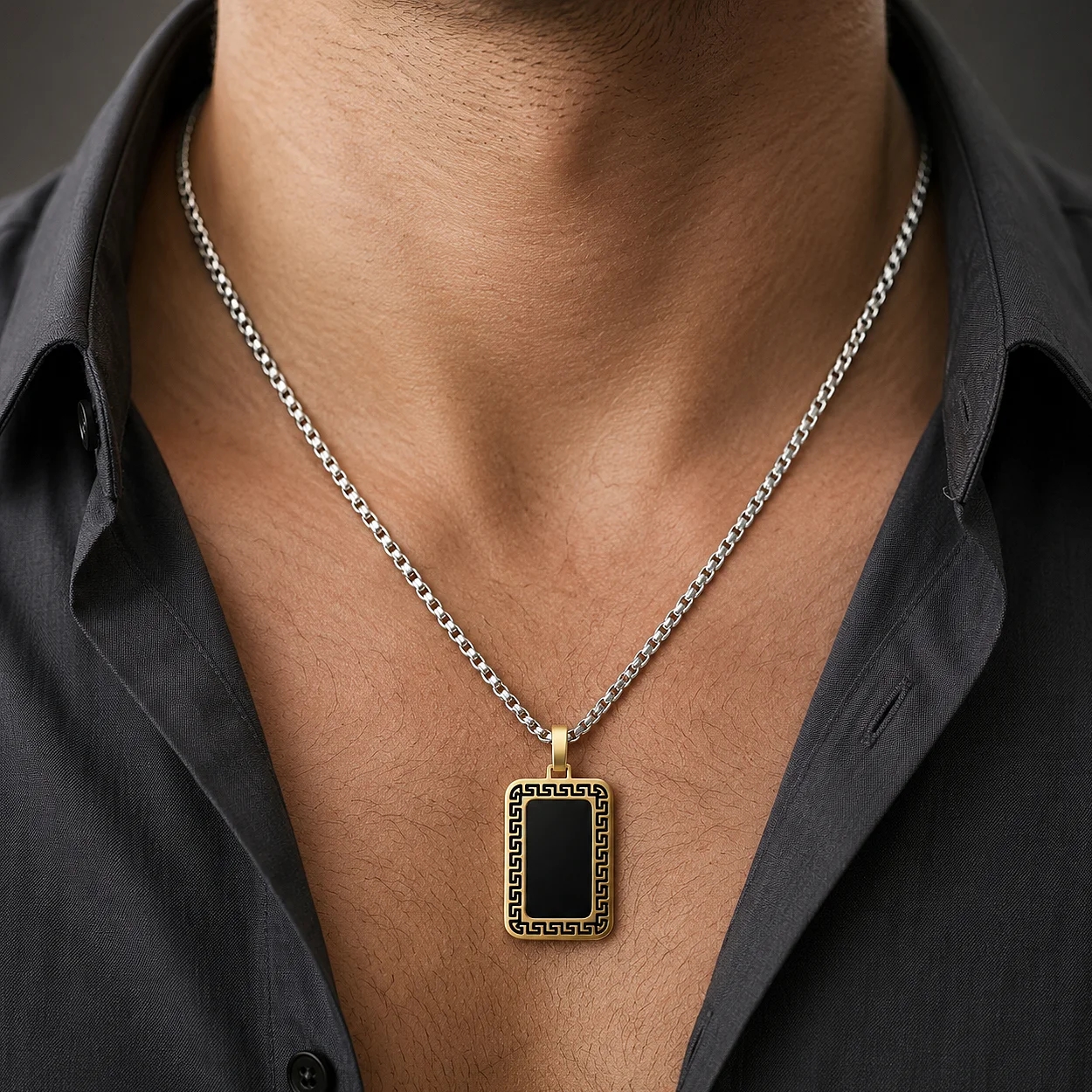 Men Necklaces with Rectangular Pendant Design