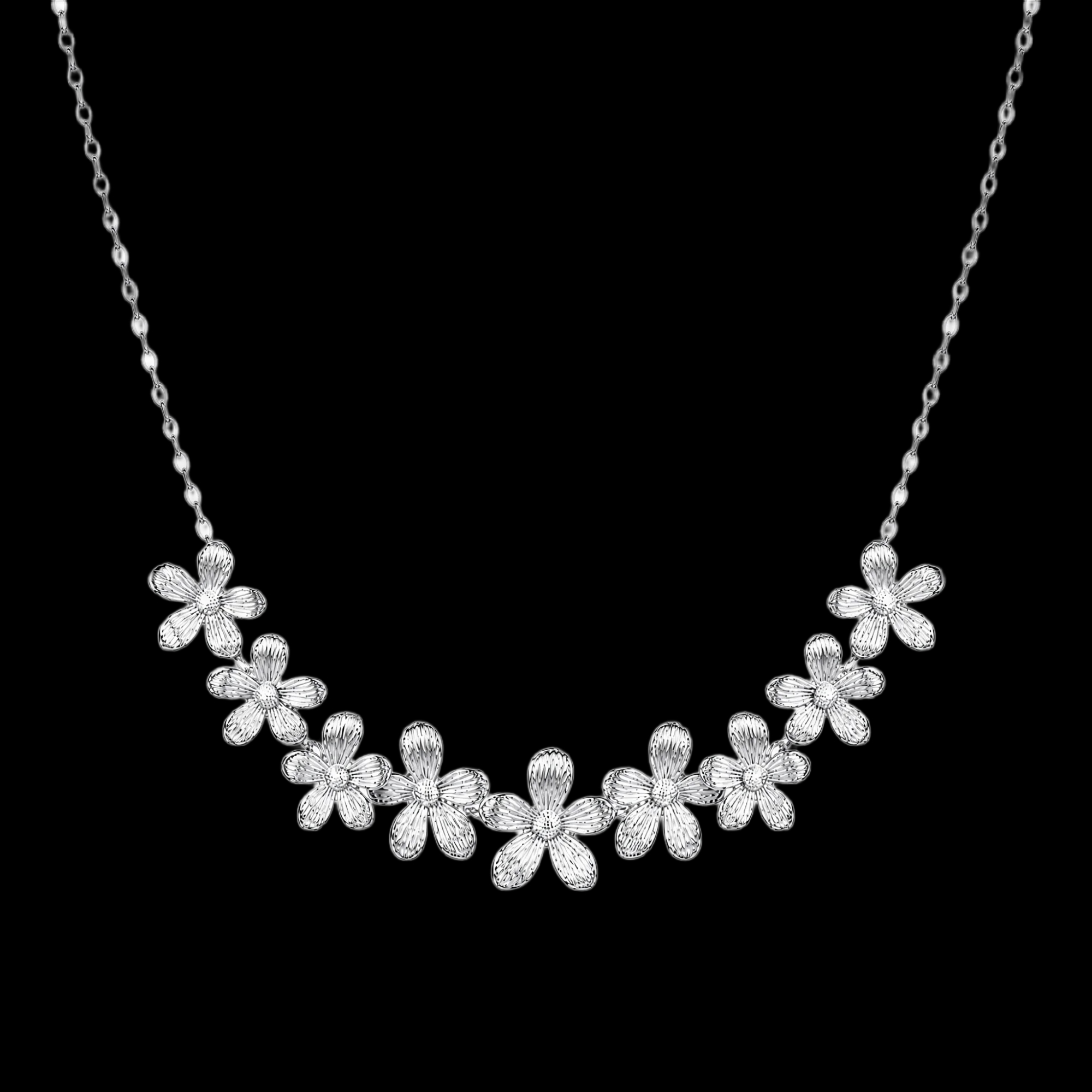 Floral Necklace with Gold-Tone Flower Motif Design