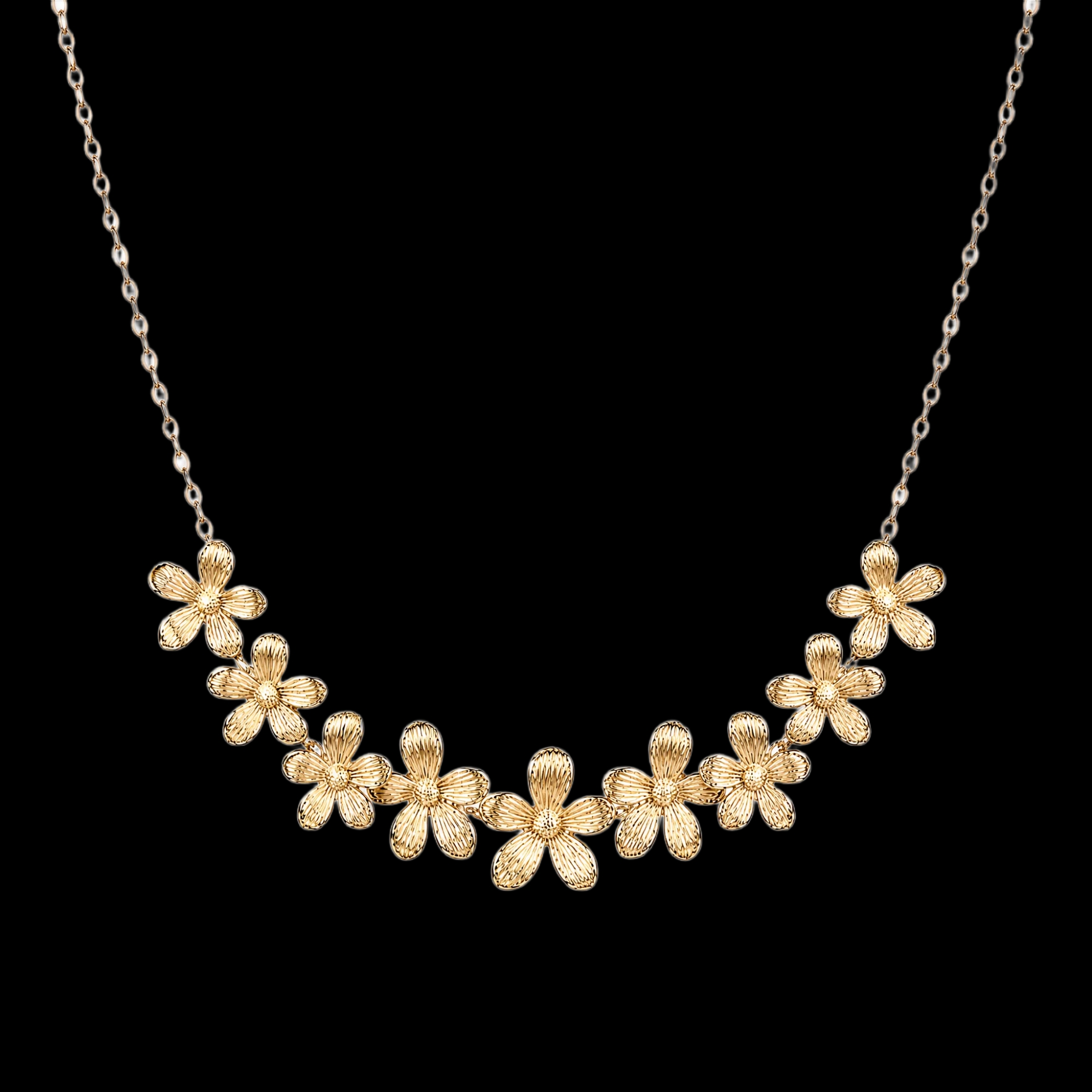 Floral Necklace with Gold-Tone Flower Motif Design